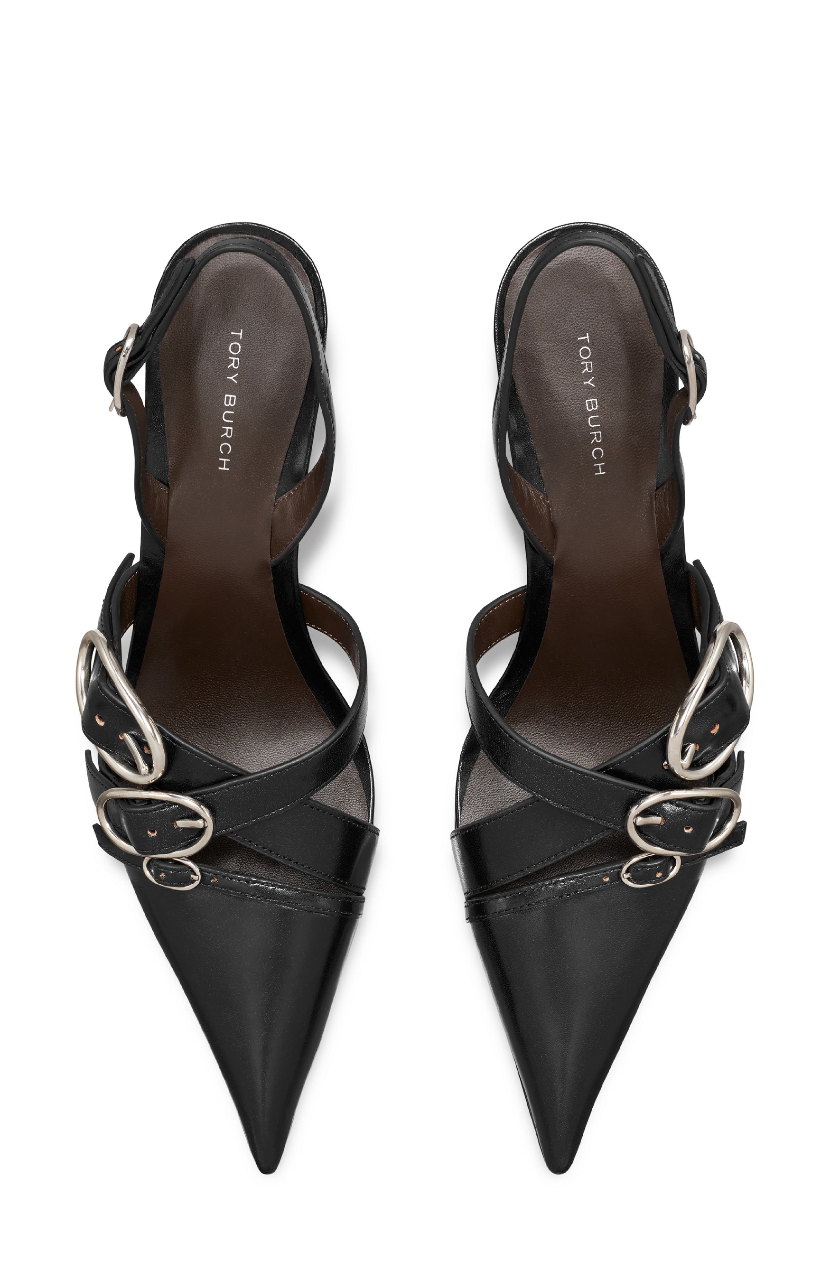 Multi Buckle Leather Slingback Pump, Alternate, color, PERFECT BLACK / SILVER