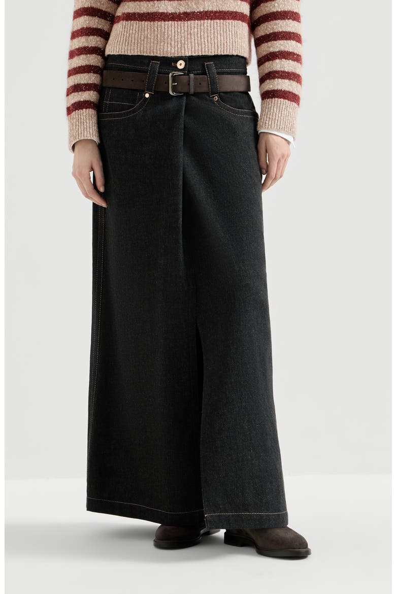 No-fade denim five-pocket skirt with monili, Main, color, Black
