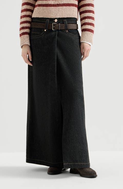 No-fade denim five-pocket skirt with monili