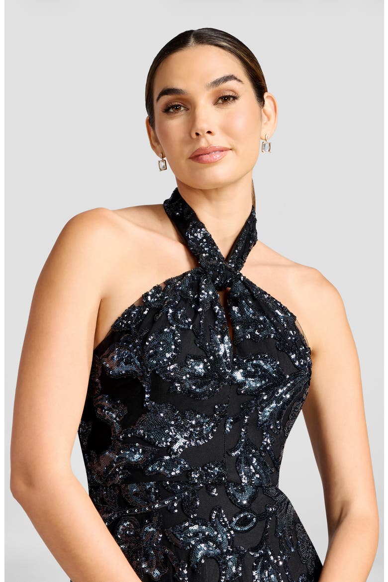 Manon Sequin Halter Gown, Alternate, color, BLACK MULTI