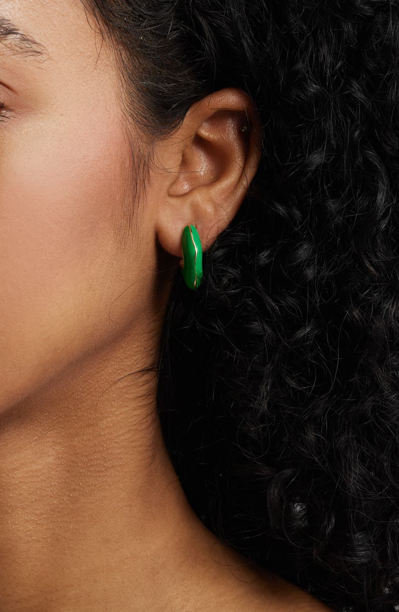 Open Edit Chubby Enamel Hoop Earrings, Alternate, color, Green- Gold