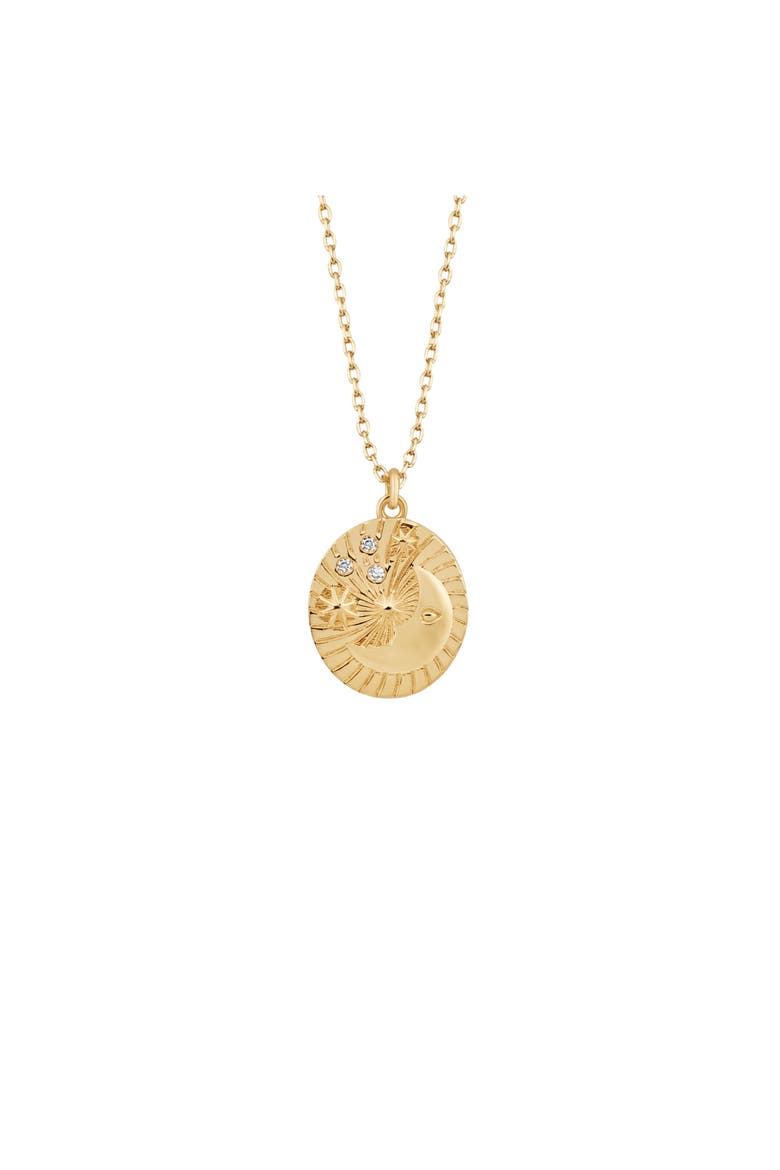 Moon Embossed Silhouette Sterling Silver Medal Necklace, Main, color, Gold