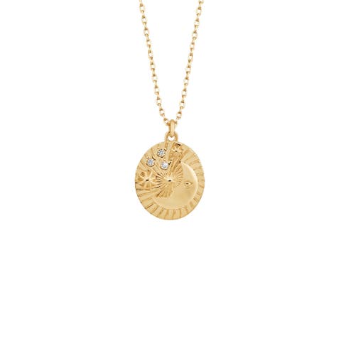 Moon Embossed Silhouette Sterling Silver Medal Necklace