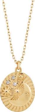 Spero London Moon Embossed Silhouette Sterling Silver Medal Necklace