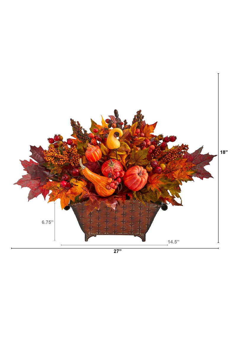 NEARLY NATURAL 27-in Pumpkin, Maple Leaf and Berries Artificial Arrangement in Metal Vase, Alternate, color, Orange