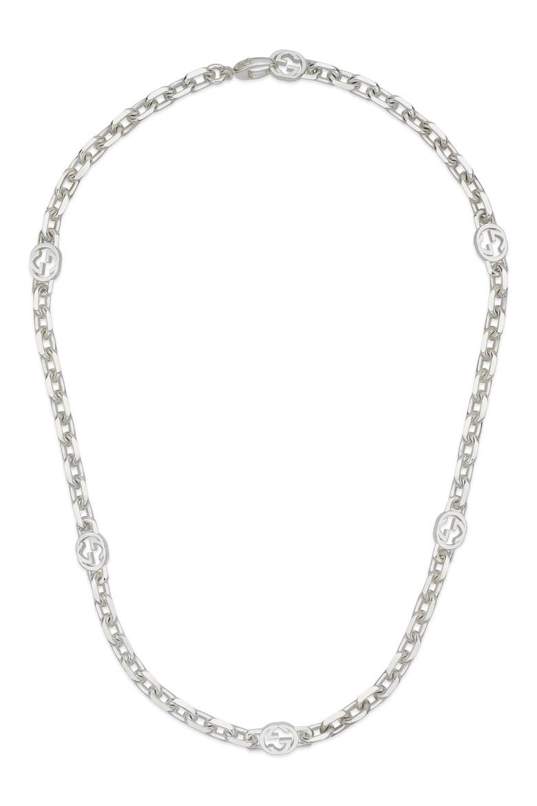 Interlocking G Station Necklace, Alternate, color, SILVER