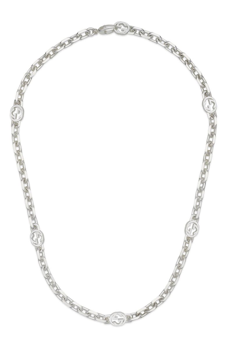 Gucci Interlocking G Station Necklace, Alternate, color, Silver