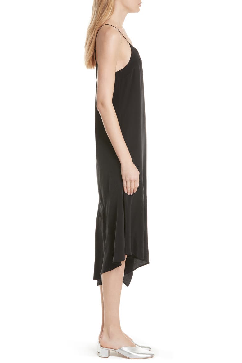 Jada Asymmetrical Silk Slip Dress, Alternate, color, TRUE BLACK