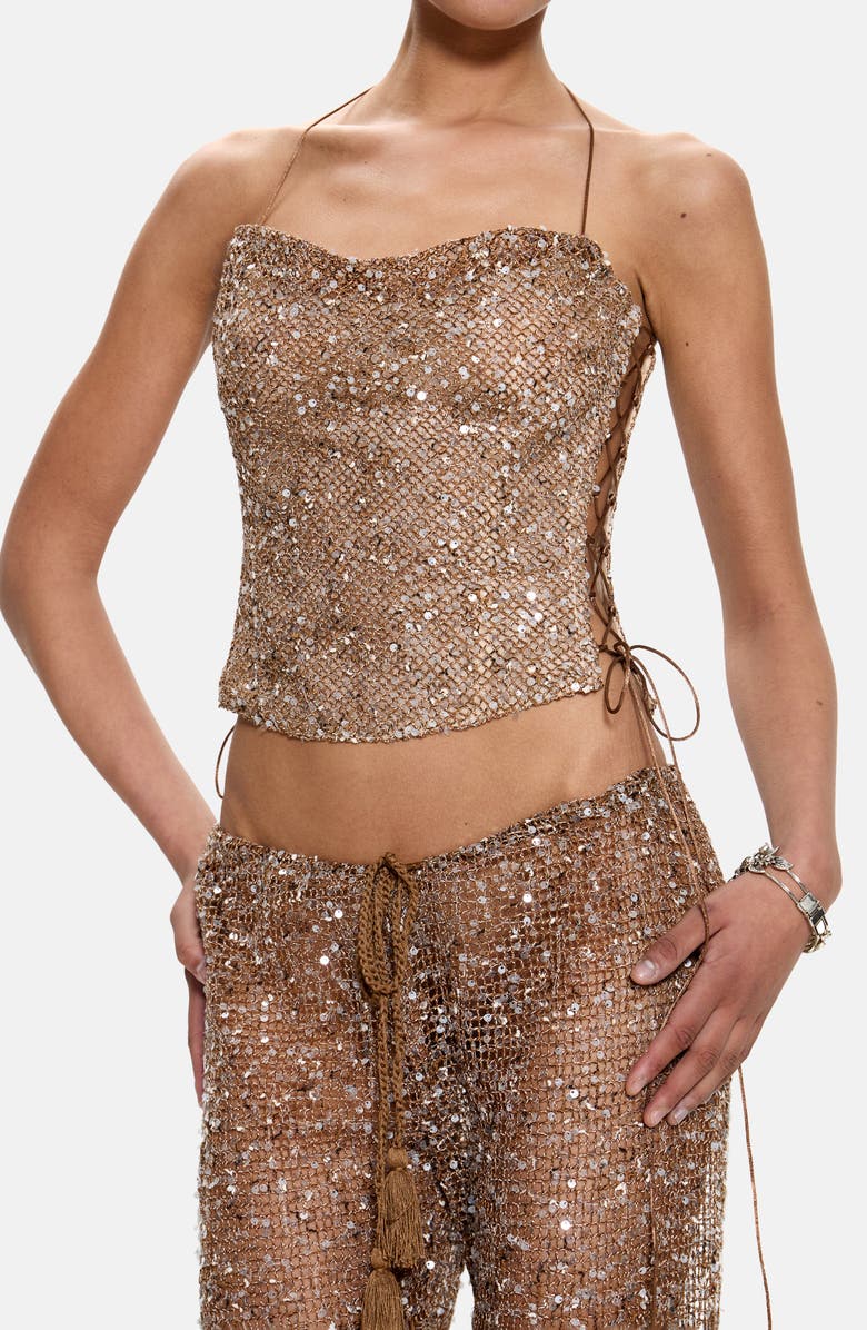 JADED LONDON Sequin Crop Lace-Up Side Corset Top, Main, color, Gold