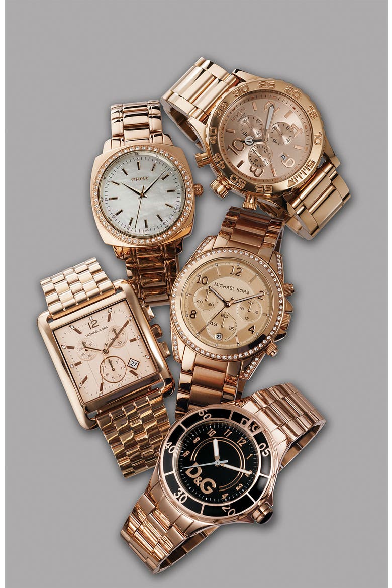 Michael Kors Rectangle Case Chronograph Watch, Alternate, color, ROSE GOLD