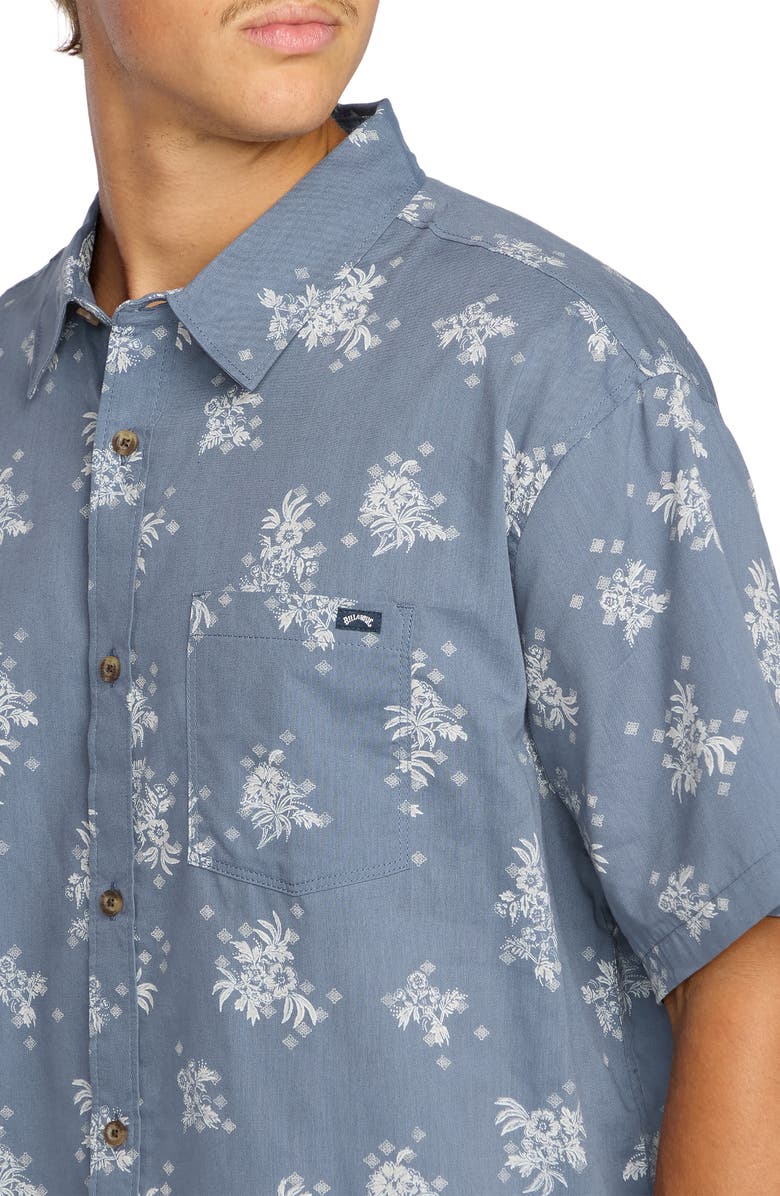 Billabong Sundays Print Short Sleeve Button-Up Shirt, Alternate, color, Steel Blue