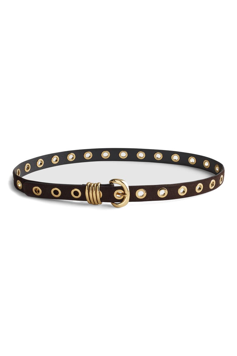 Metal Eyelet Suede Belt, Main, color, DARK CAROB