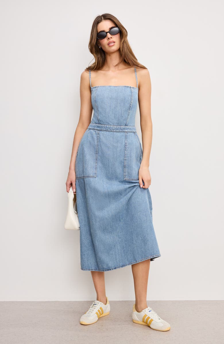 Good American Lite Denim Midi Dress, Alternate, color, Indigo794
