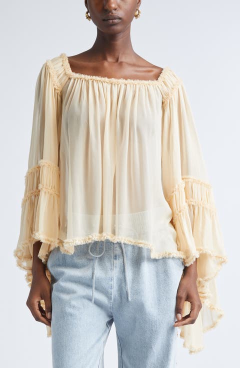 Zimmermann Rebellion Frayed Off the Shoulder Silk Top (Regular & Petite)