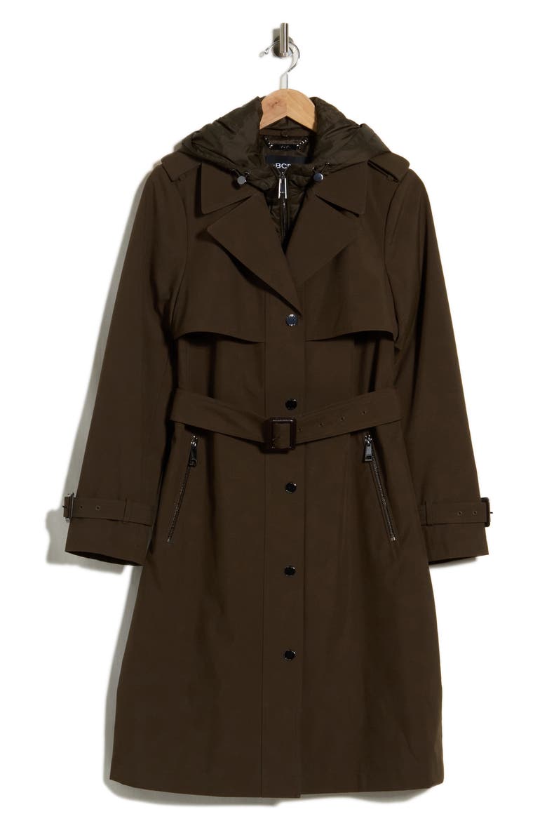 Belted Water Resistant Raincoat with Bib, Alternate, color, MILITARY GREEN