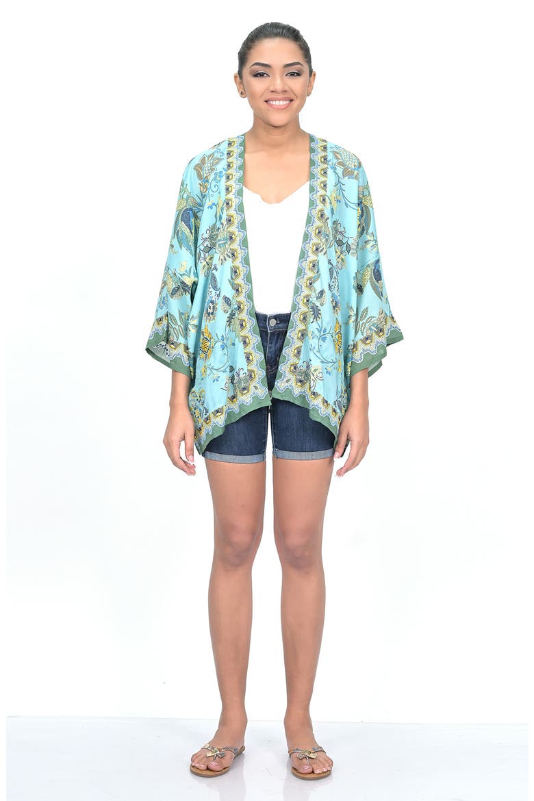 Floral Border Ruana, Alternate, color, SKY BLUE