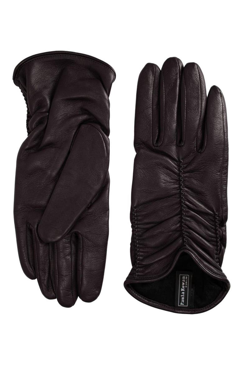 Renee Ruched Leather Gloves, Main, color, BLACK