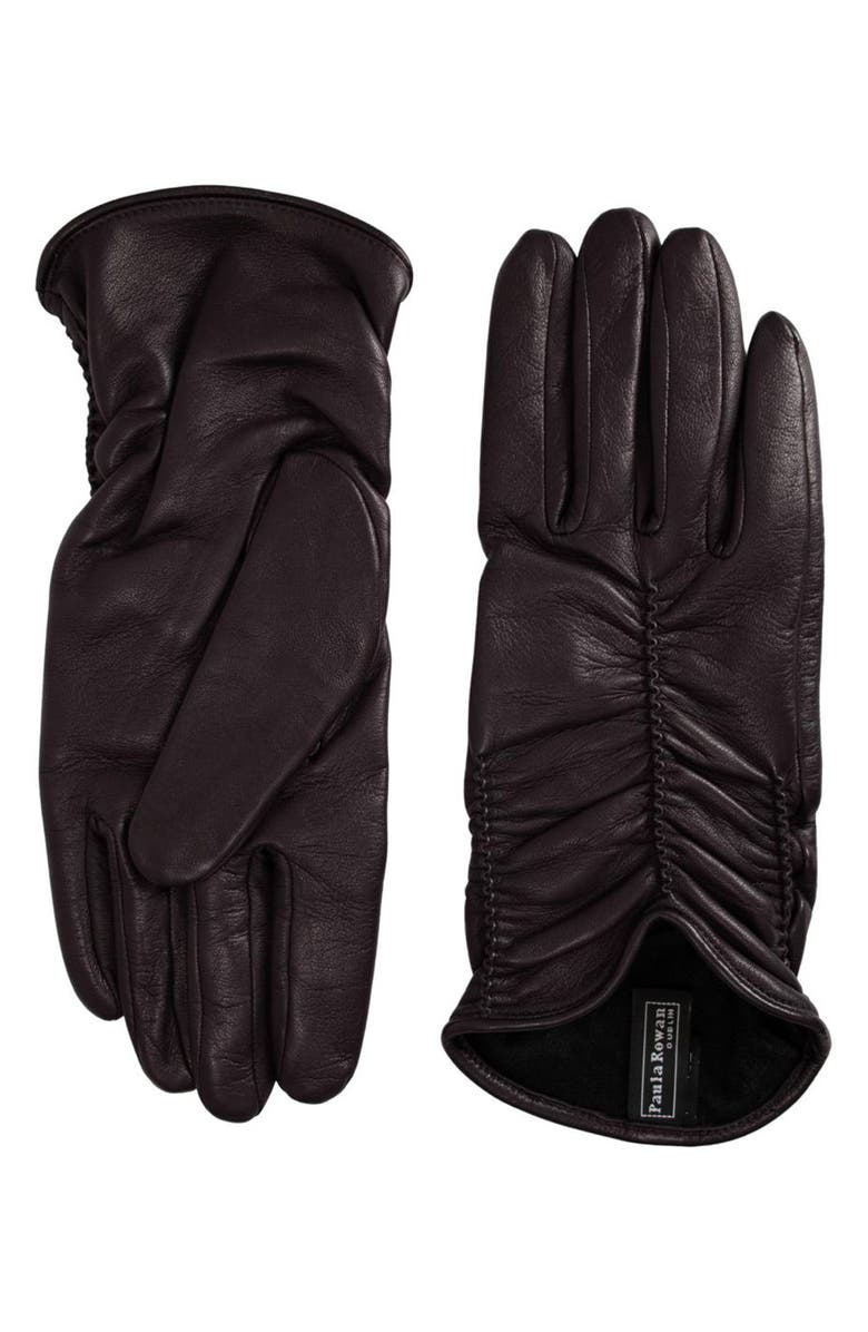 Paula Rowan Renee Ruched Leather Gloves, Main, color, Black