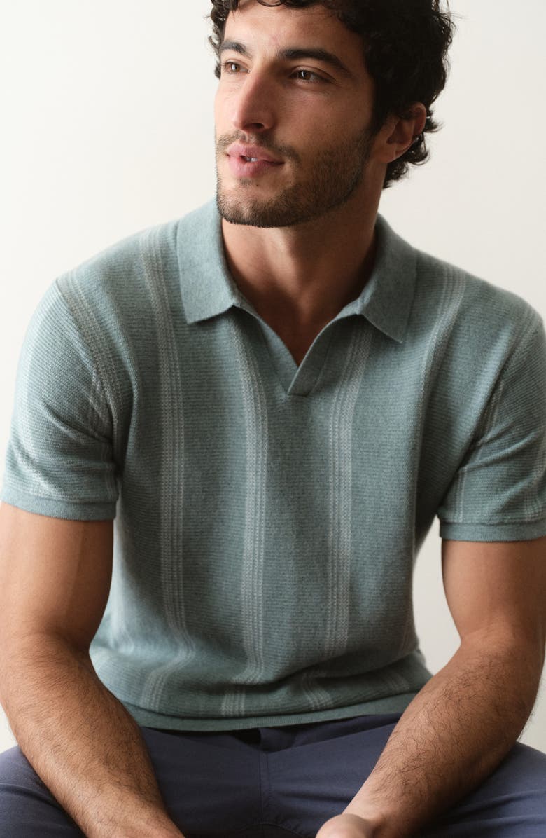 Marine Layer Liam Johnny Collar Polo, Alternate, color, Topaz Stripe