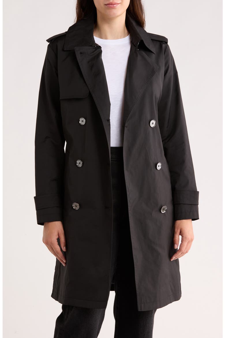 Belted Double Breasted Trench Coat, Alternate, color, BLACK