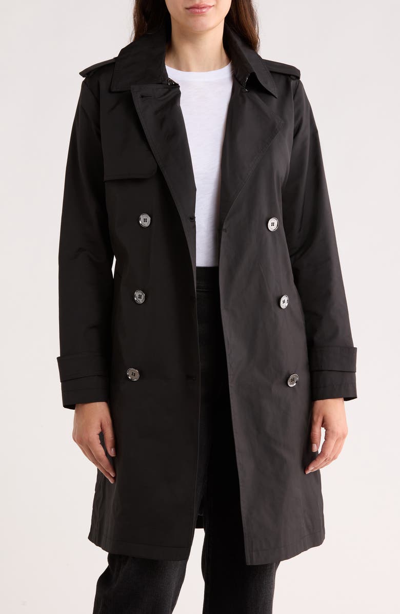 Michael Kors Belted Double Breasted Trench Coat, Alternate, color, Black