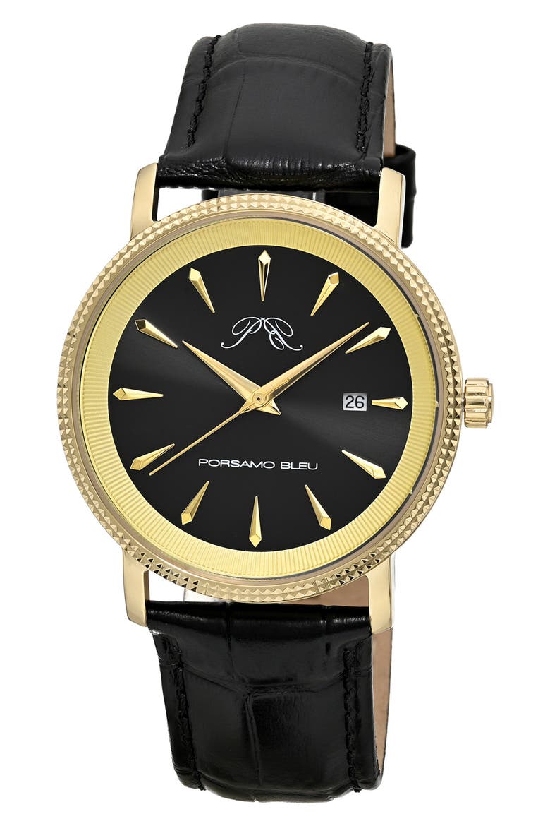 Veritas 2 Croc Embossed Leather Strap Watch, 40mm, Main, color, GOLD