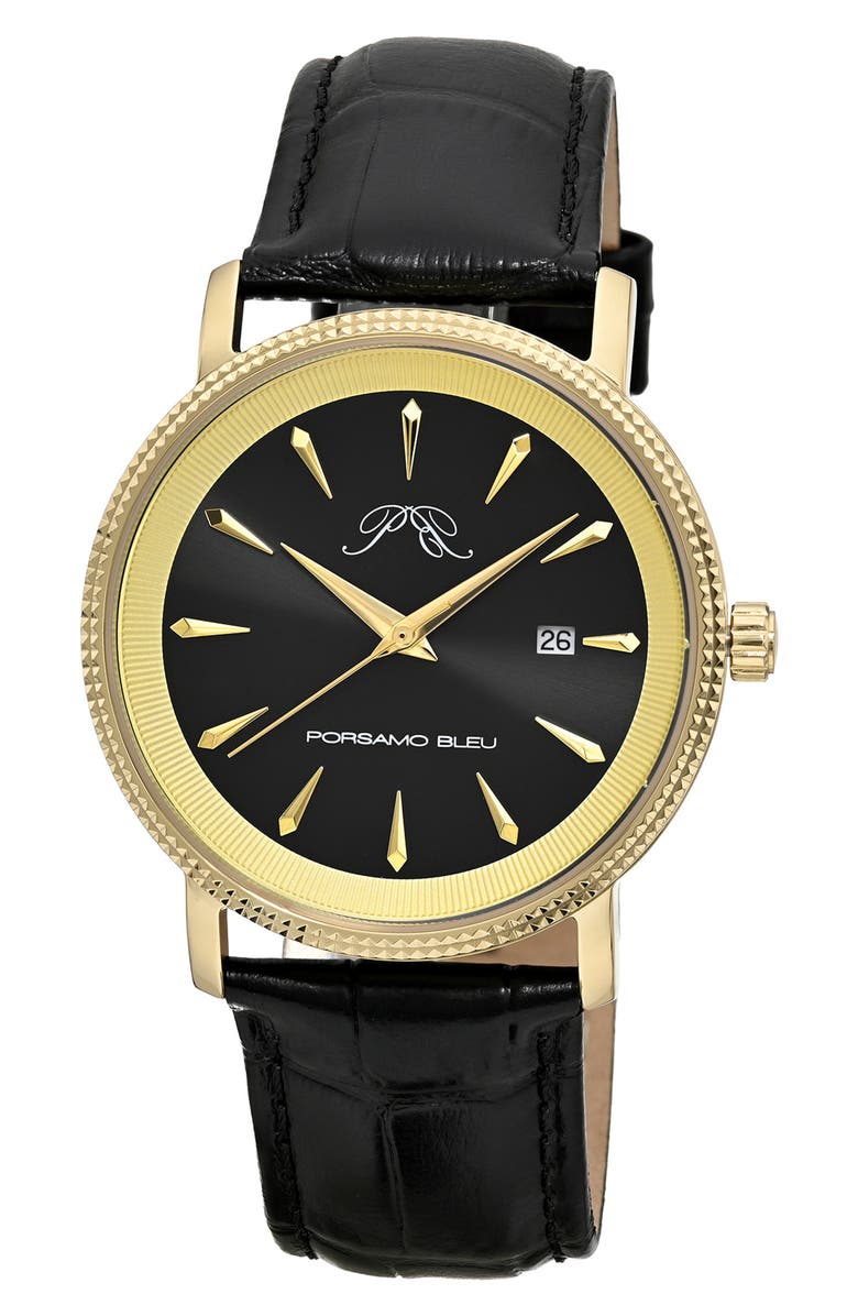 PORSAMO BLEU Veritas 2 Croc Embossed Leather Strap Watch, 40mm, Main, color, Gold