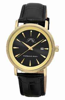 PORSAMO BLEU Veritas 2 Croc Embossed Leather Strap Watch, 40mm