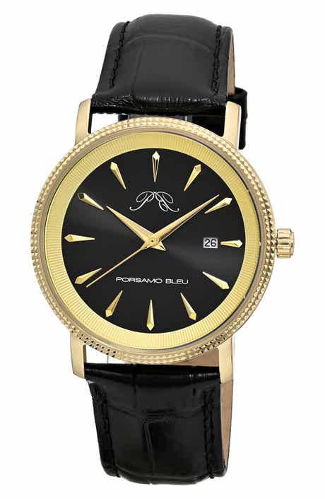 PORSAMO BLEU Veritas 2 Croc Embossed Leather Strap Watch, 40mm