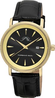 PORSAMO BLEU Veritas 2 Croc Embossed Leather Strap Watch, 40mm