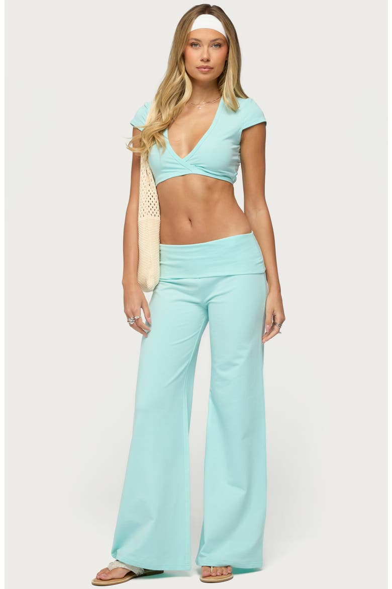 Wide Leg Foldover Pants, Alternate, color, TURQUOISE
