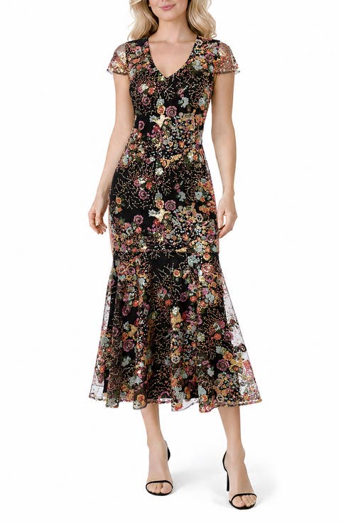 Sequin Floral Midi Dress