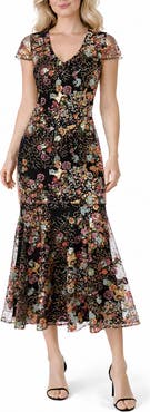 Oleg Cassini Sequin Floral Midi Dress