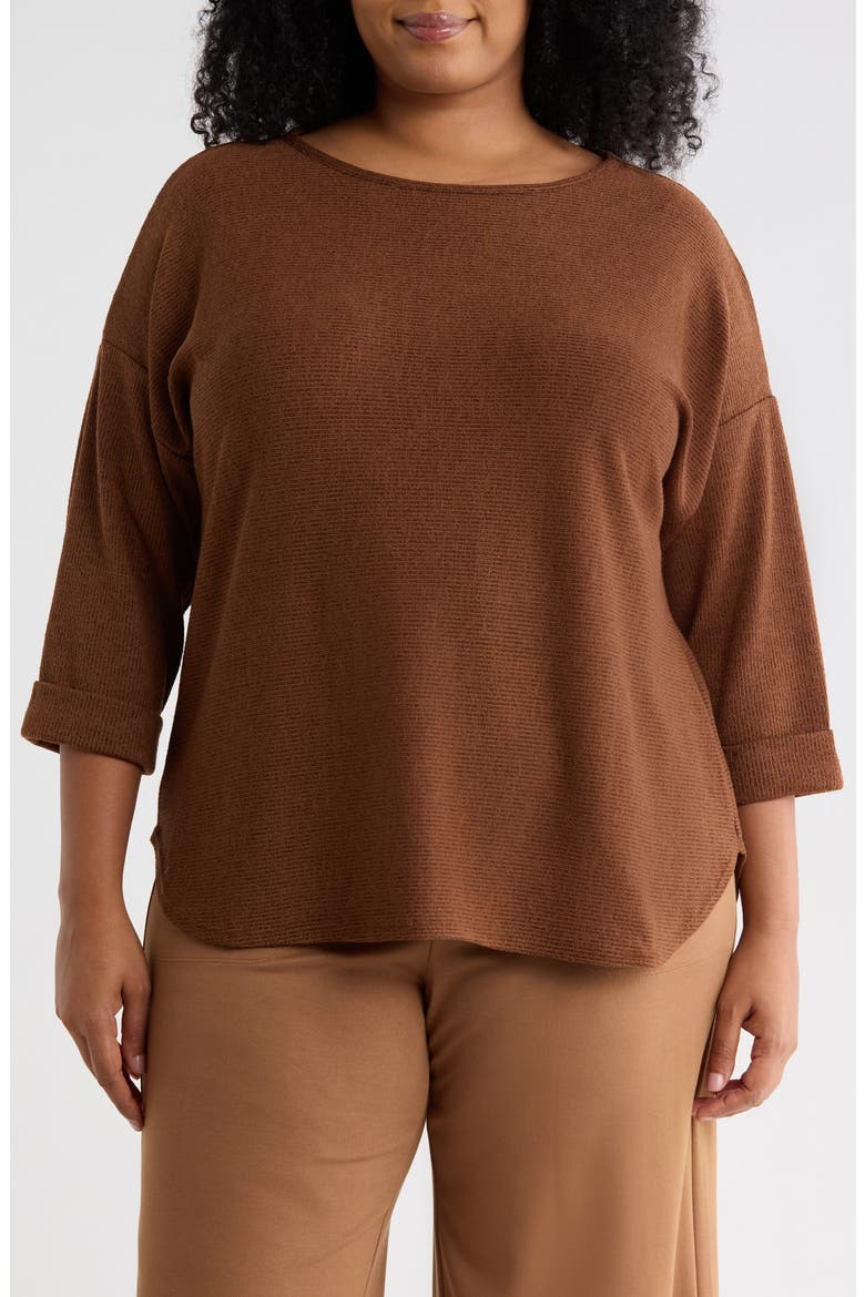 Three-Quarter Sleeve Rib Top, Main, color, SADDLE