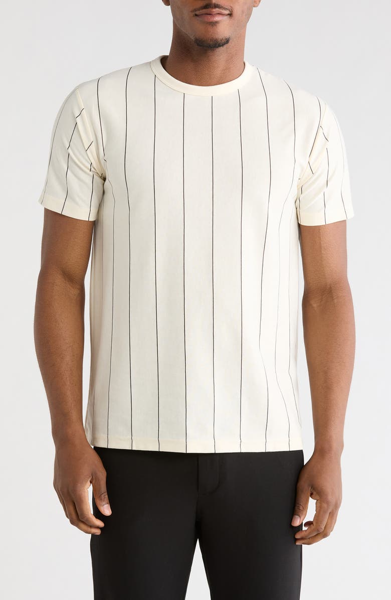 DENIM AND FLOWER Heritage Vertical Stripe Crewneck T-Shirt, Main, color, Off White