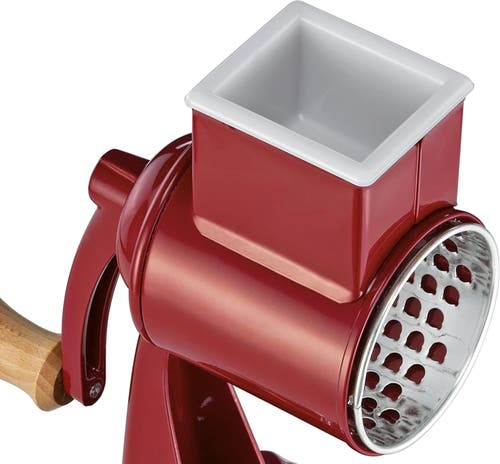 Zassenhaus Classic Drum Grater With Suction Base, 2 Grating Drums, Pestle, And Vegetable Cutter In Red