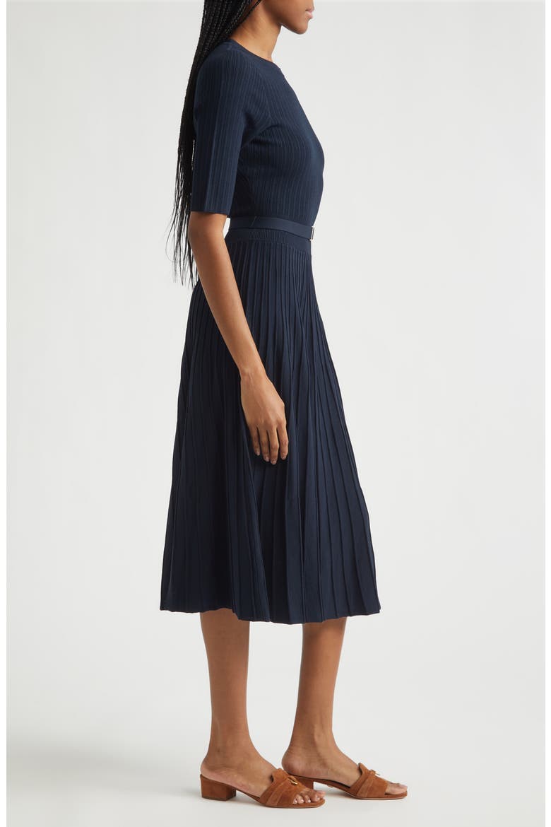 belted rib knit dress Inventive Contrast Striped Belted Ribbed Knit Dress in Black Black M