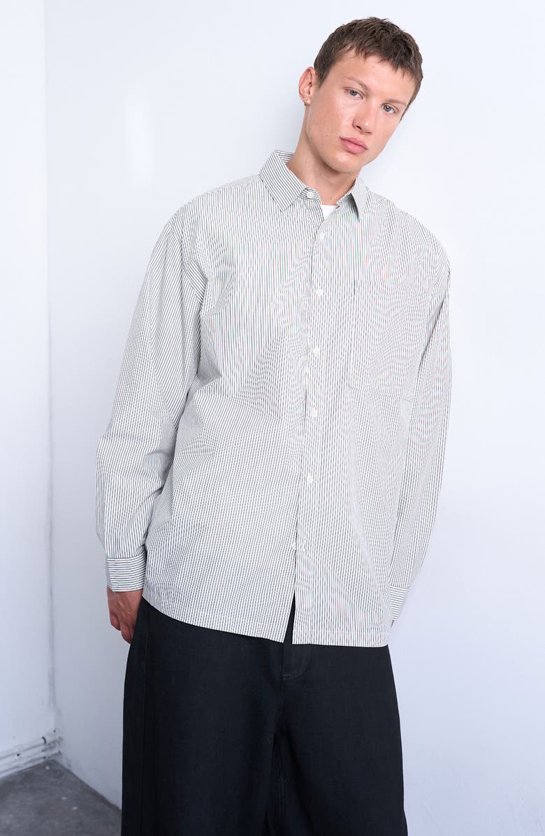 Topman Oversize Stripe Button-Up Shirt, Alternate, color, Ecru Multi