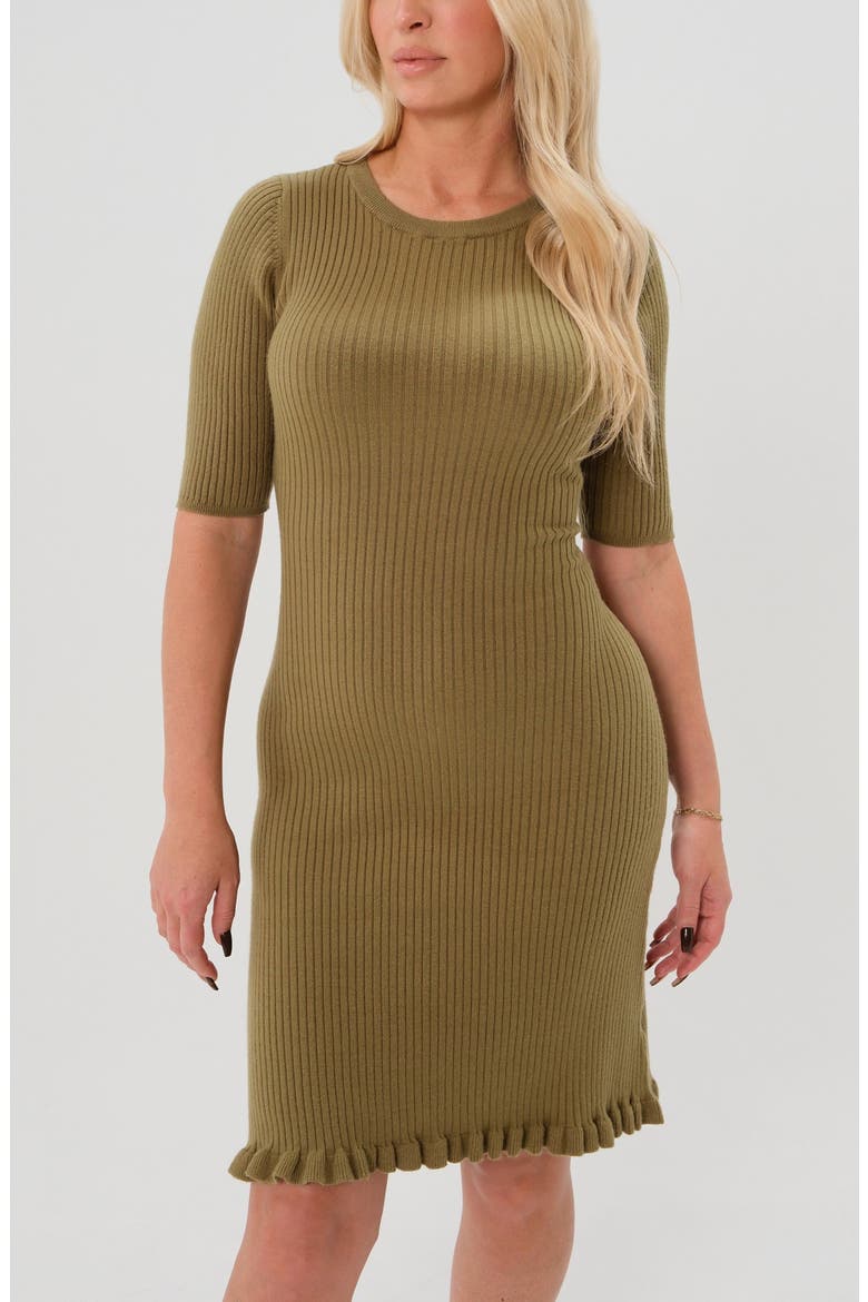 Women's Knee Length Olive Green Maternity Sweater Dress in Cotton Knit, Alternate, color, Olive Green