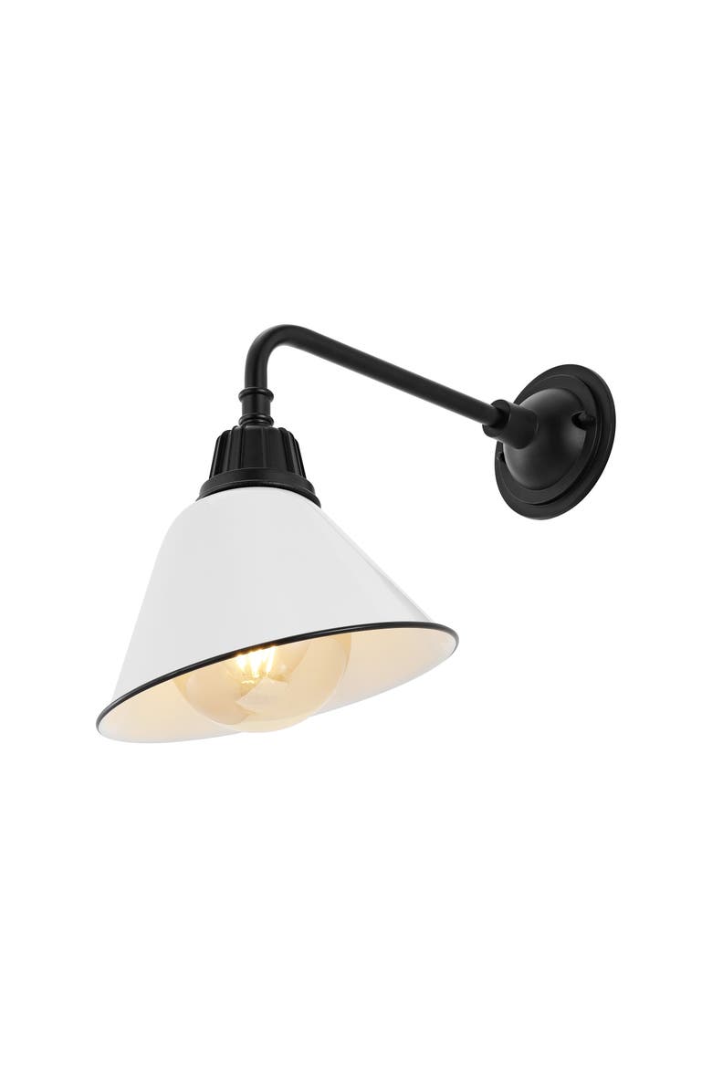 Croydon 1-Light Farmhouse Industrial Indoor/Outdoor Iron LED Gooseneck Arm Outdoor Sconce, Main, color, White/Black