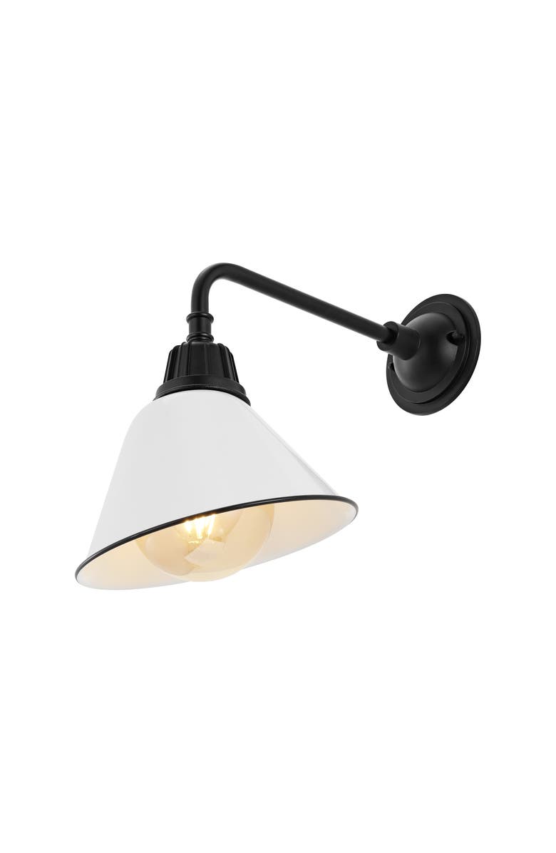 JONATHAN Y Croydon 1-Light Farmhouse Industrial Indoor/Outdoor Iron LED Gooseneck Arm Outdoor Sconce, Main, color, White/Black