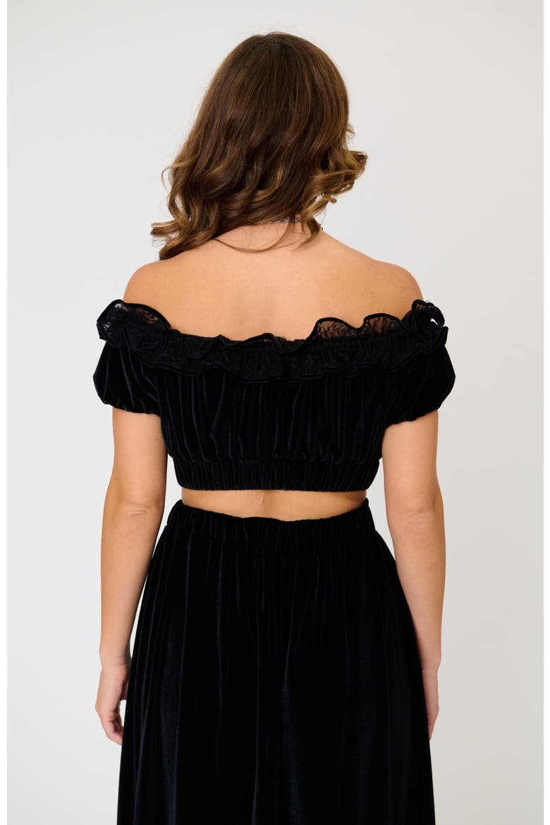 1970s Off Ruffle Up Crop Top, Alternate, color, Black Solid