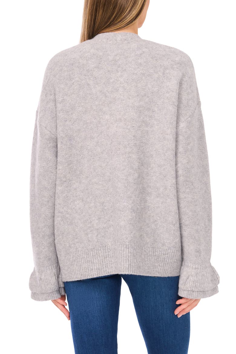 Ruffle Cuff Cardigan, Alternate, color, LIGHT HEATHER GREY