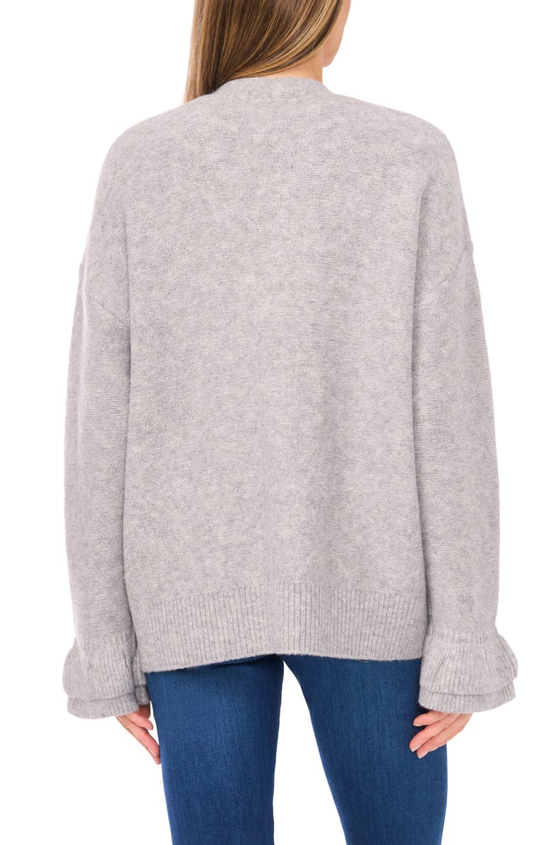 CeCe Ruffle Cuff Cardigan, Alternate, color, Light Heather Grey
