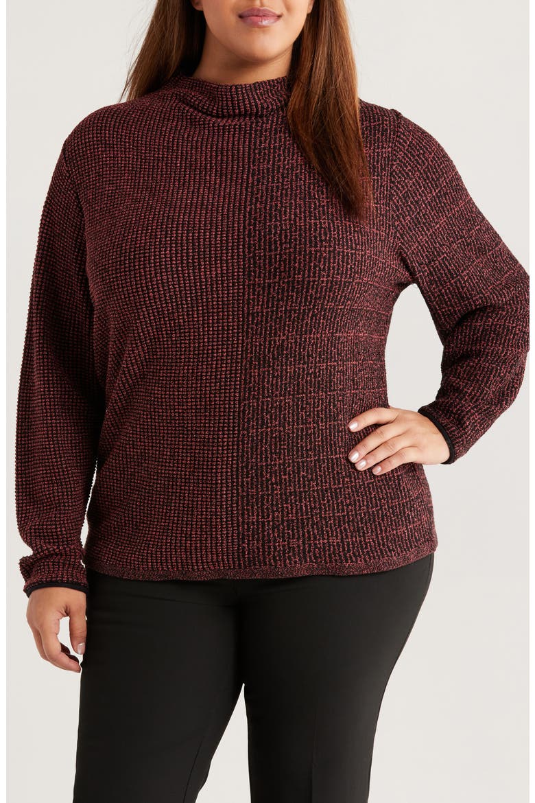 Pixel Knit Funnel Neck Sweater, Main, color, RED MIX