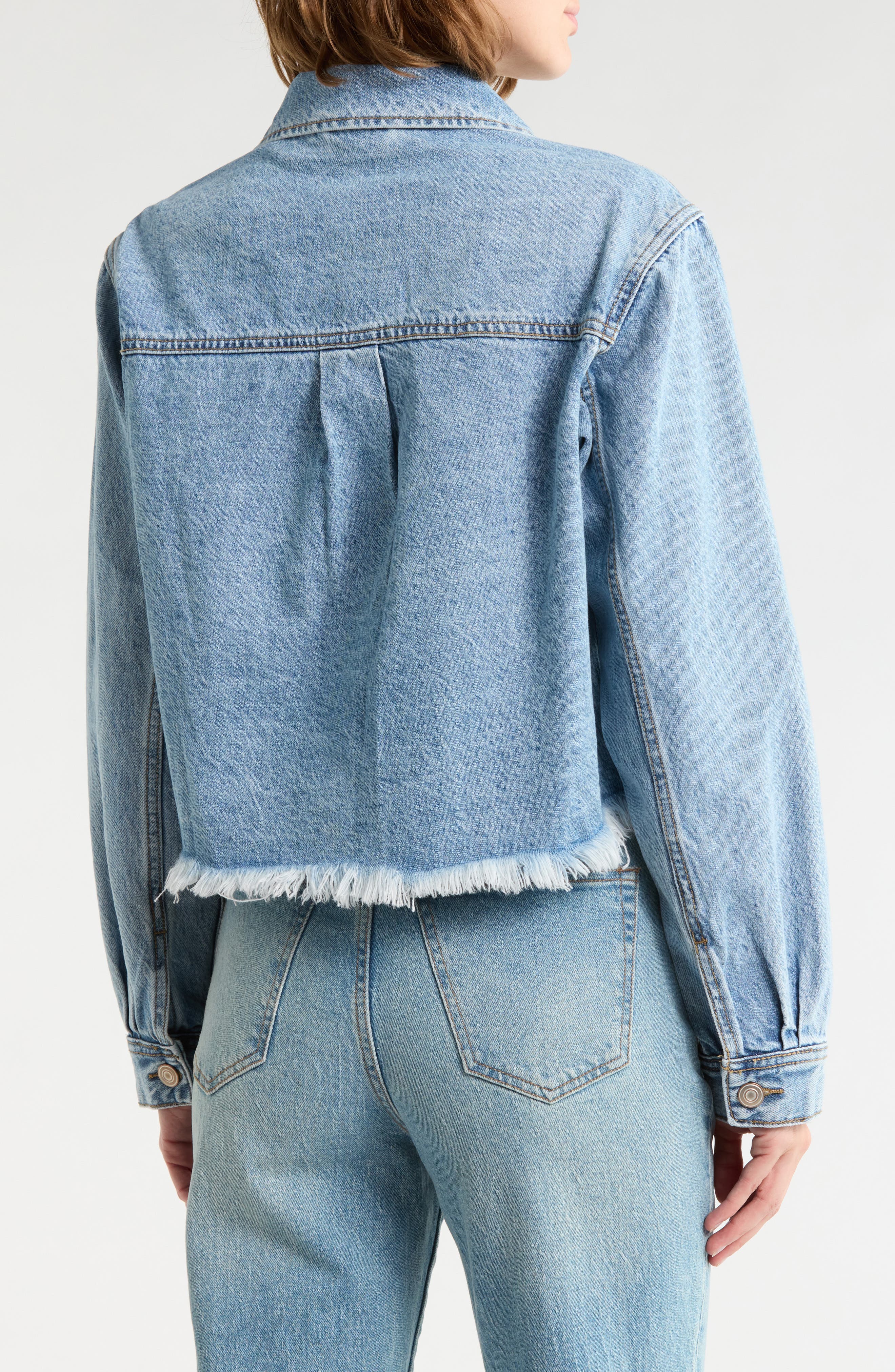 Fray Hem Crop Denim Trucker Jacket - image 2