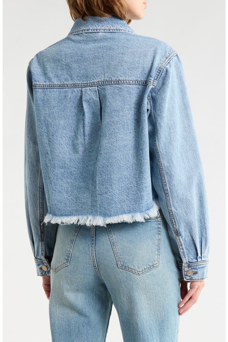 Fray Hem Crop Denim Trucker Jacket, Alternate, color, LIGHT WASH