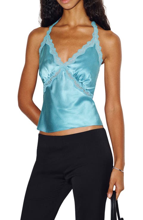 Monica Lace Trim Silk Halter Top