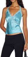 Reformation Monica Lace Trim Silk Halter Top