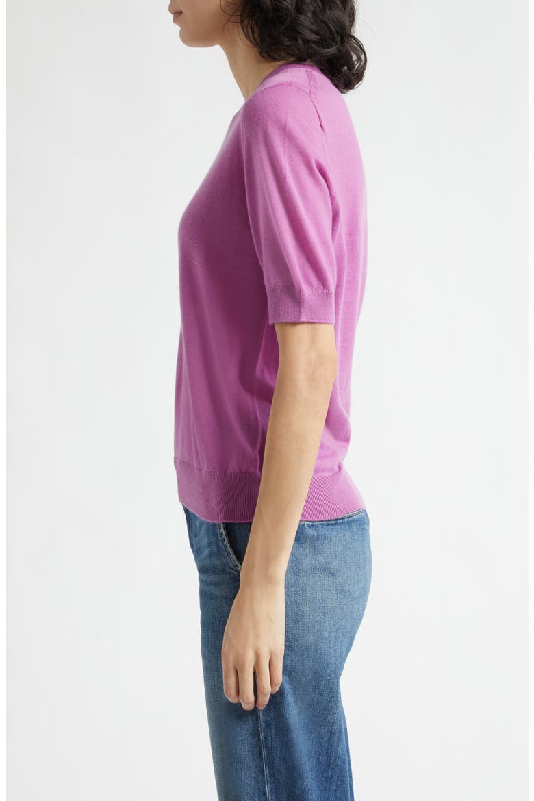 Honor Short Sleeve Cashmere Crewneck Sweater, Alternate, color, WILD ORCHID